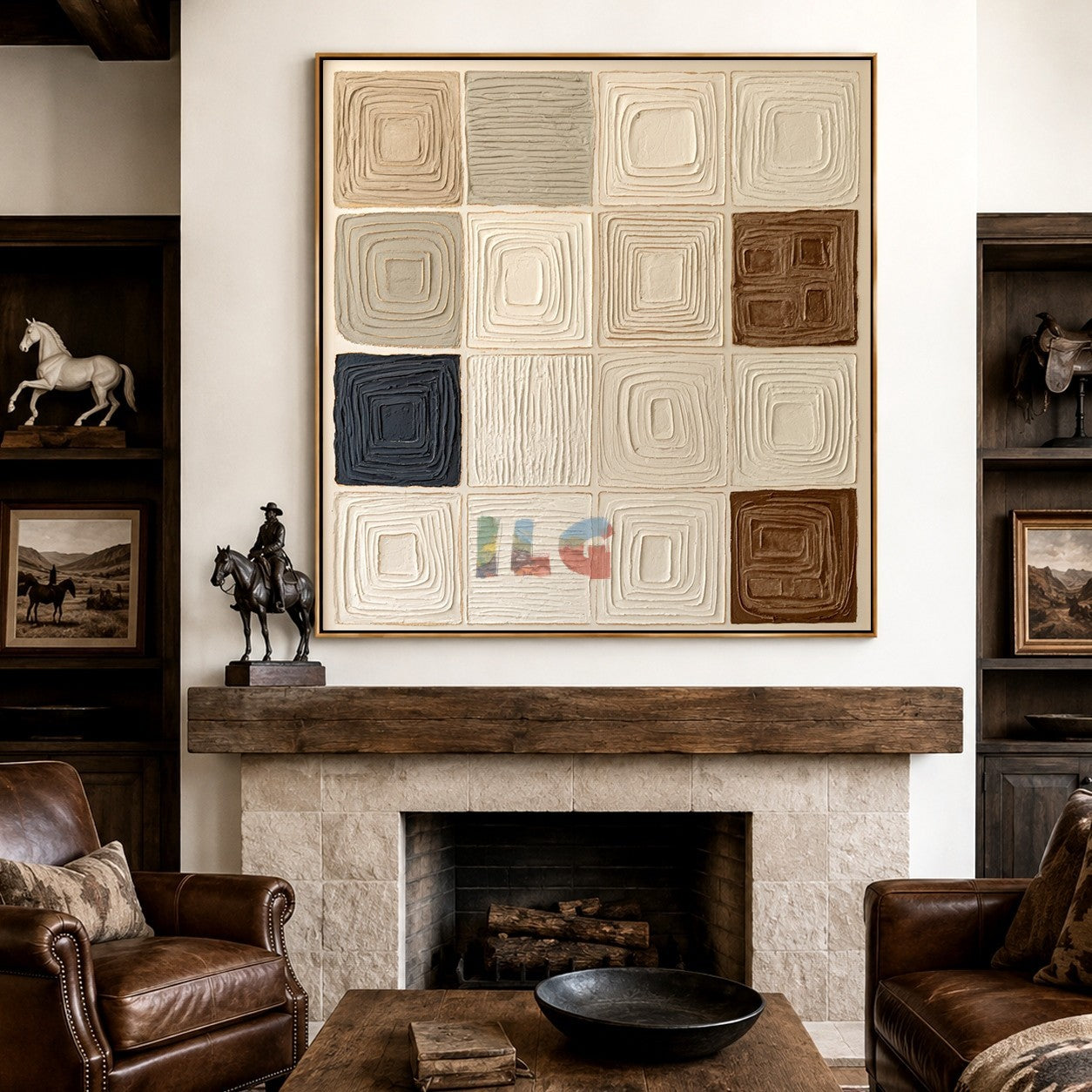 Neutral Square Rhythm – Abstract Geometric Textured Wall Art