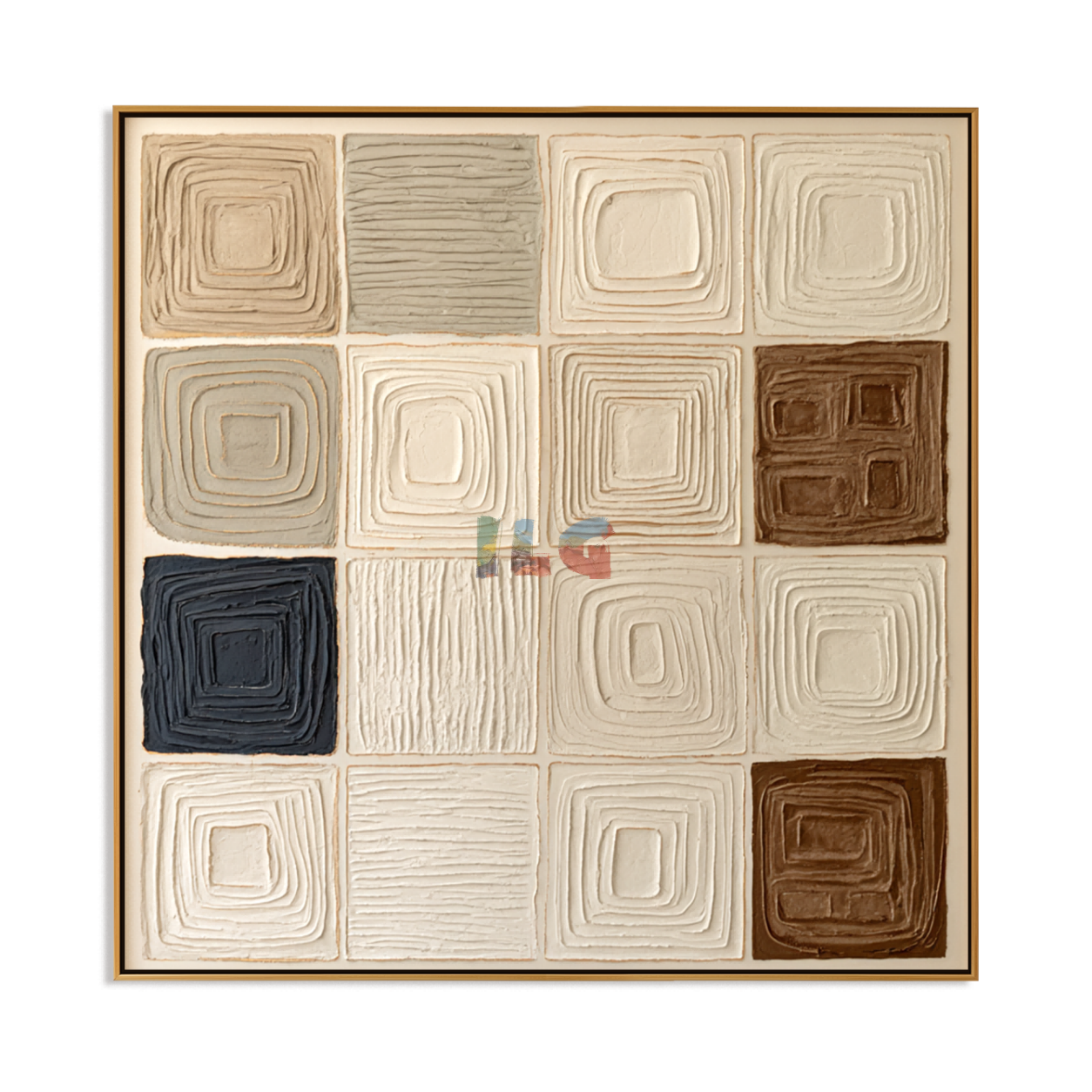 Neutral Square Rhythm – Abstract Geometric Textured Wall Art