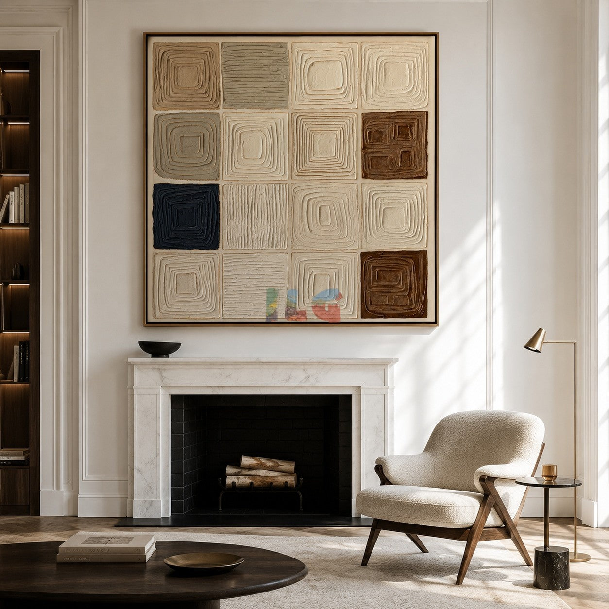 Neutral Square Rhythm – Abstract Geometric Textured Wall Art