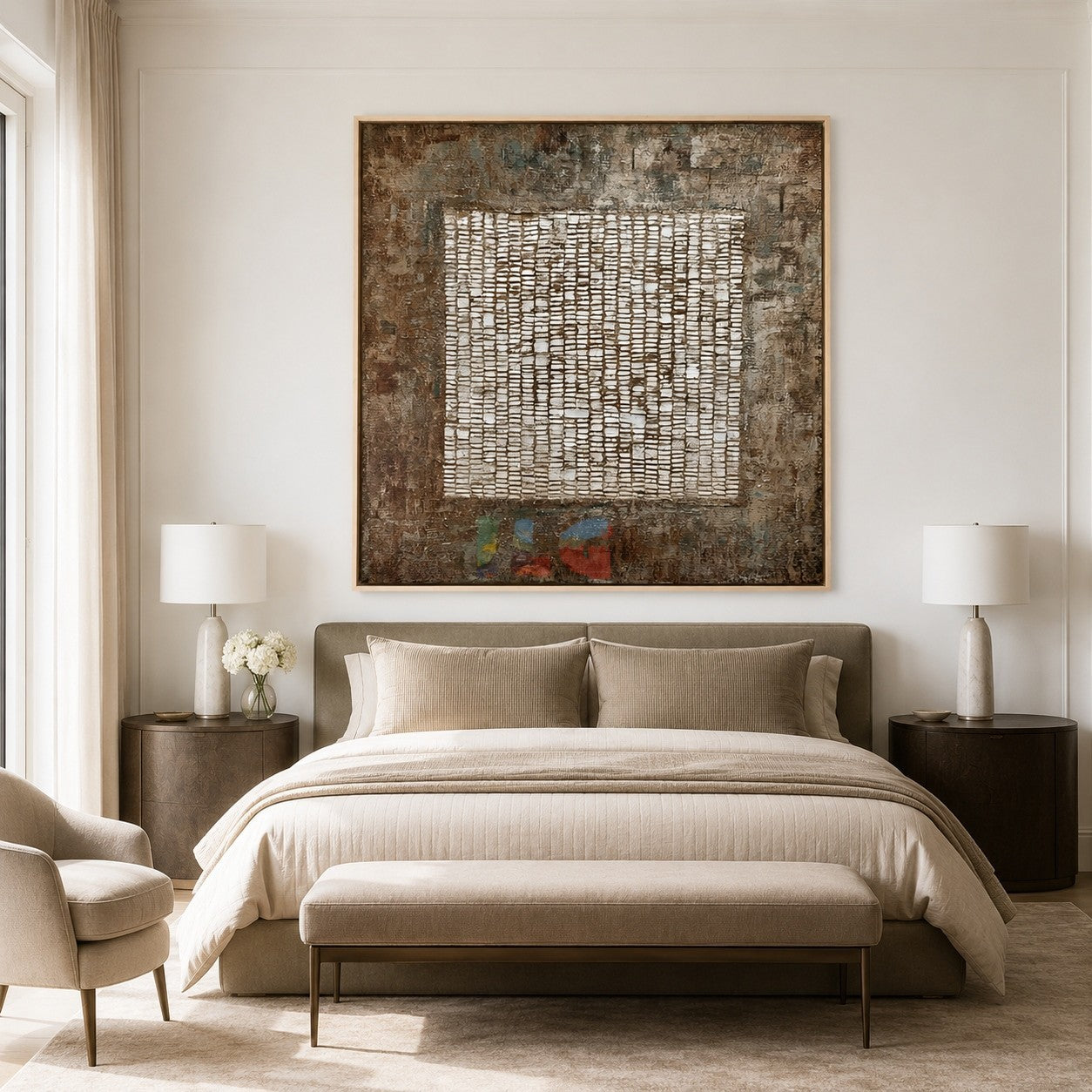 Weathered Grid Memory – Abstract Industrial Textured Wall Art