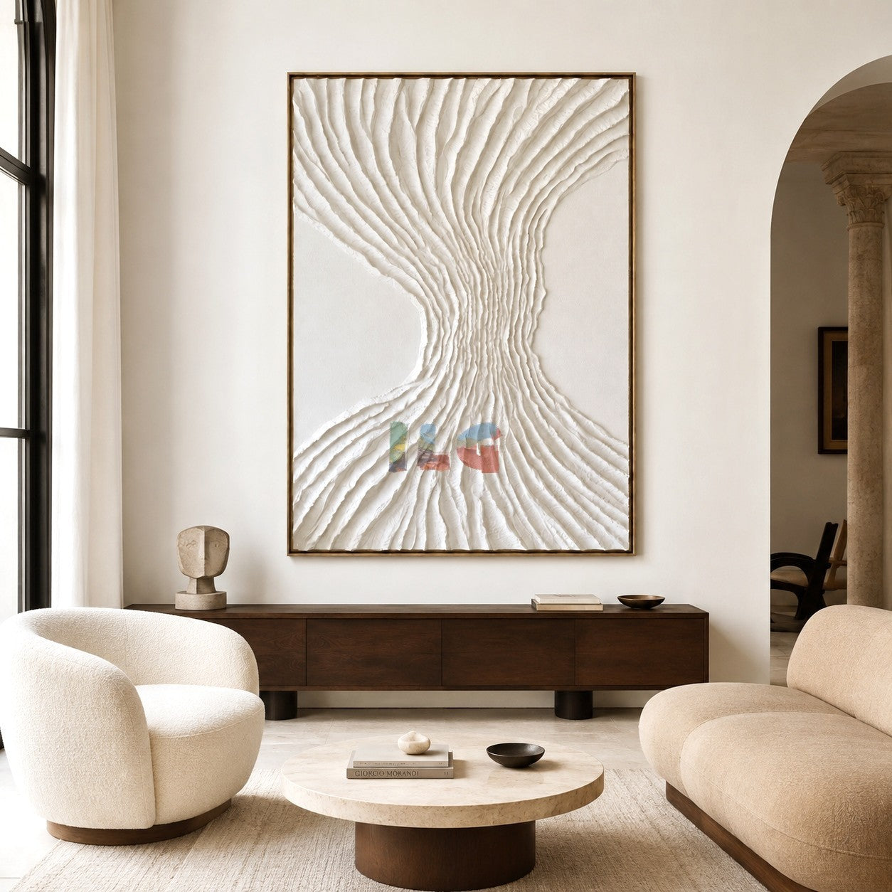 Ivory Flowing Roots – Minimalist Organic Textured Wall Art