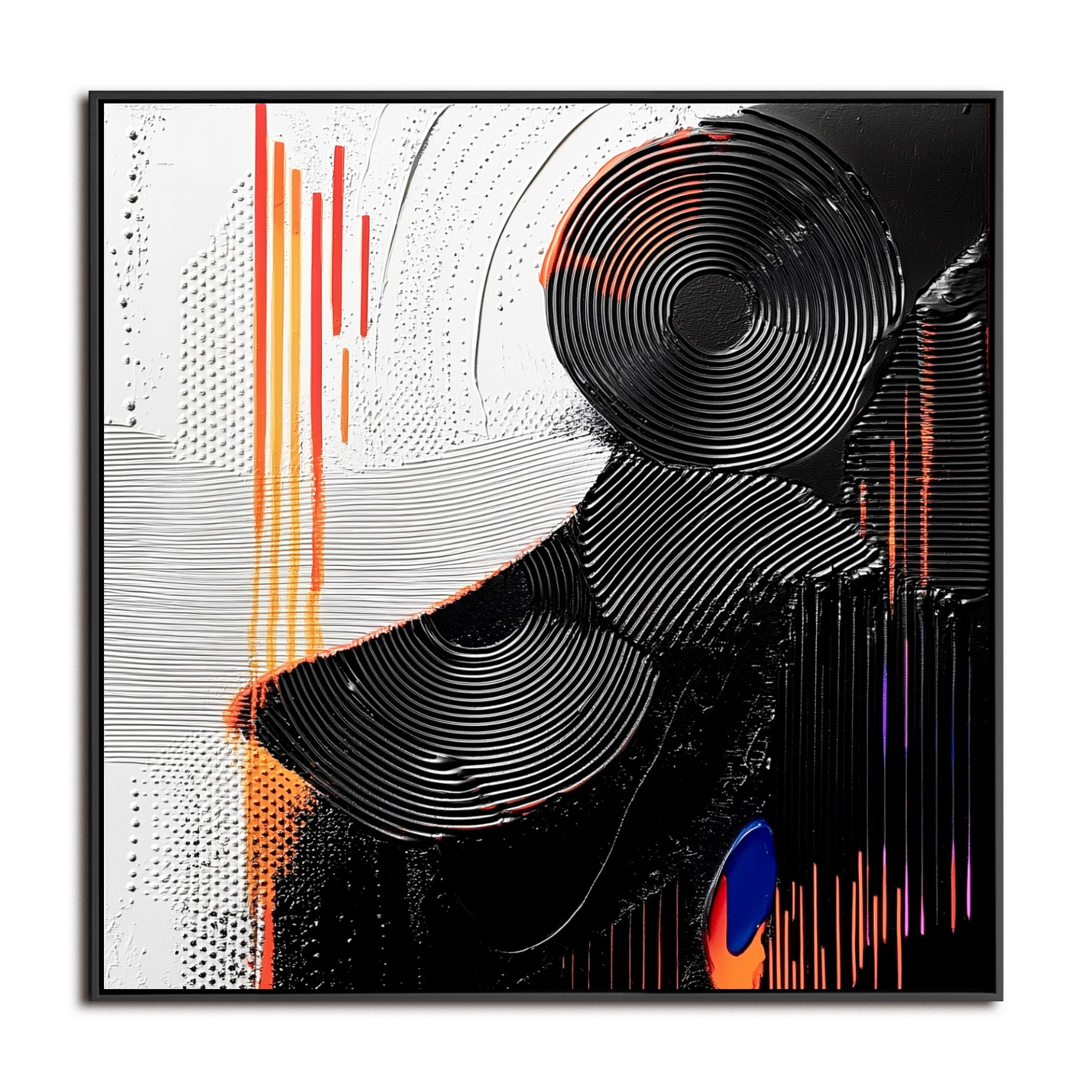 Modern Abstract Art: Monochromatic Painting with Vibrant Orange and Blue Details