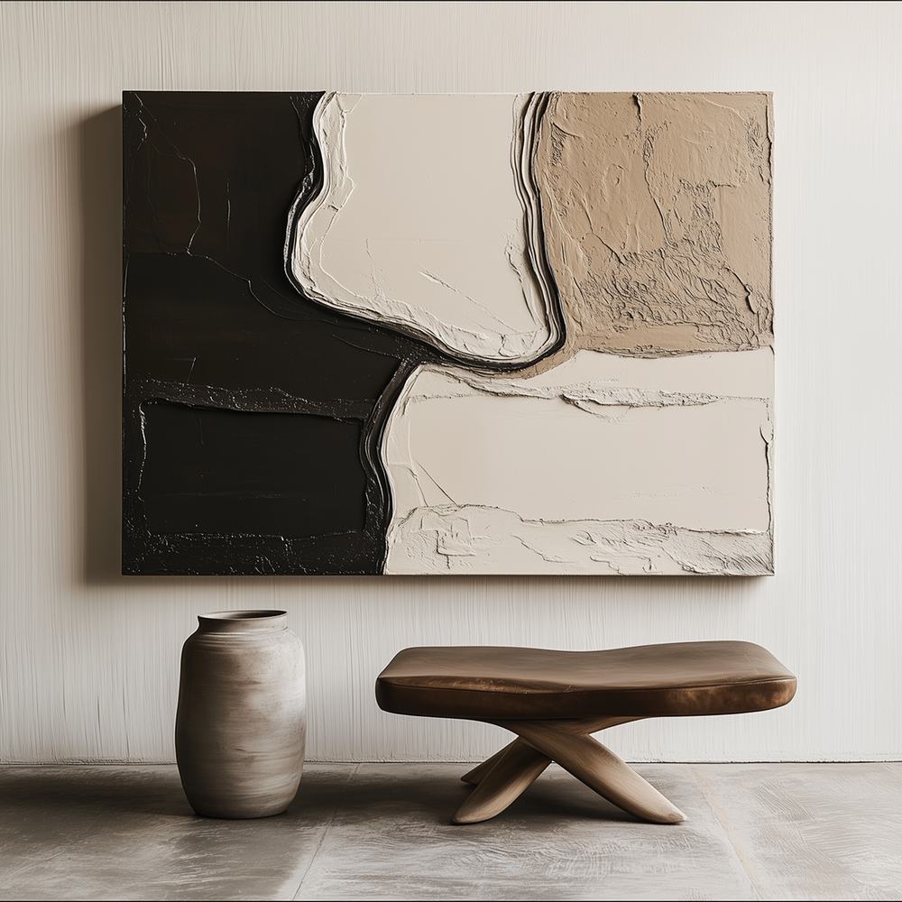 Modern Abstract Textured Wall Art - Neutral Tones Minimalist Canvas ...