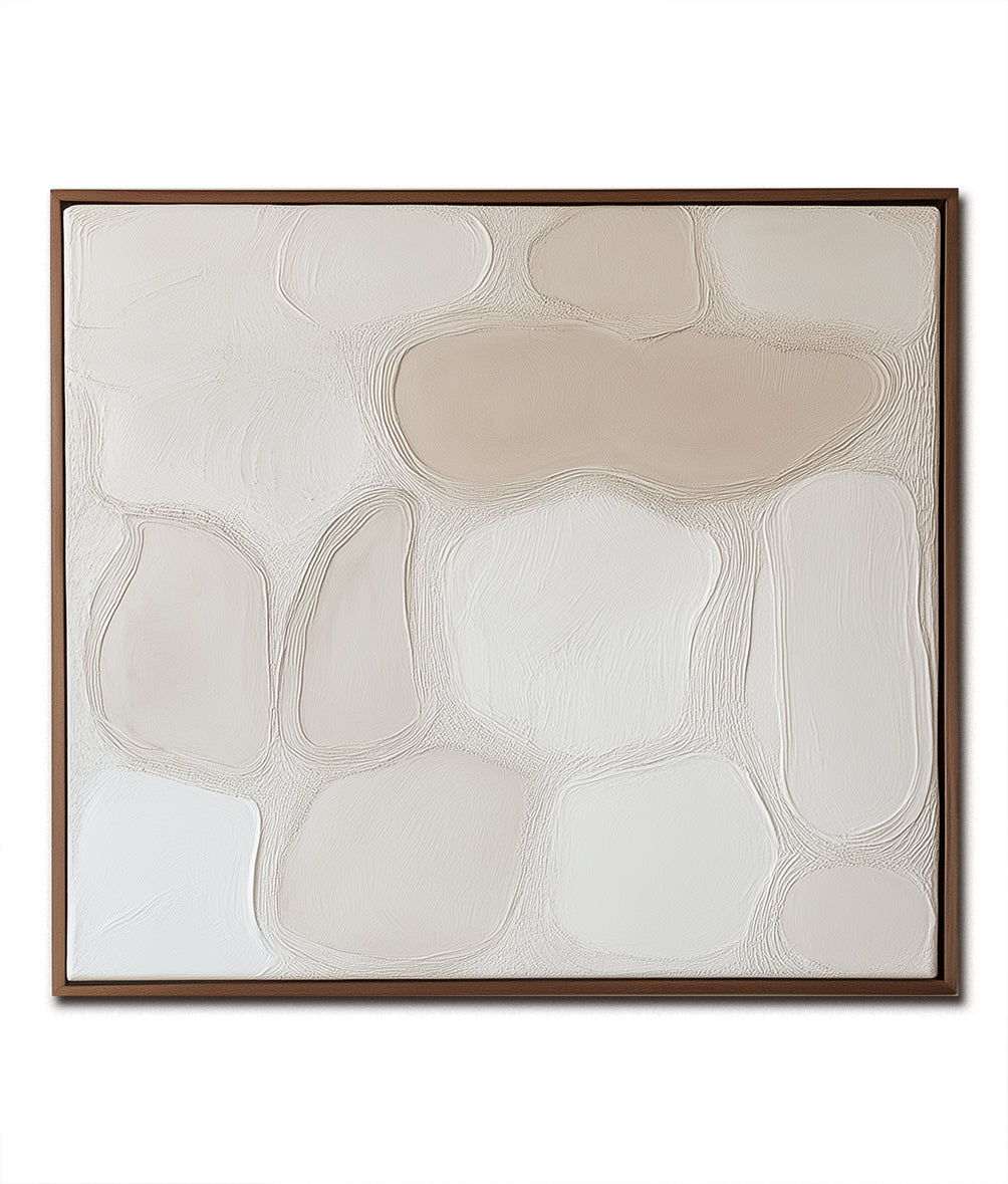 Modern Minimalist Textured Abstract Wall Art - Framed Canvas Painting in Beige & Neutral Tones