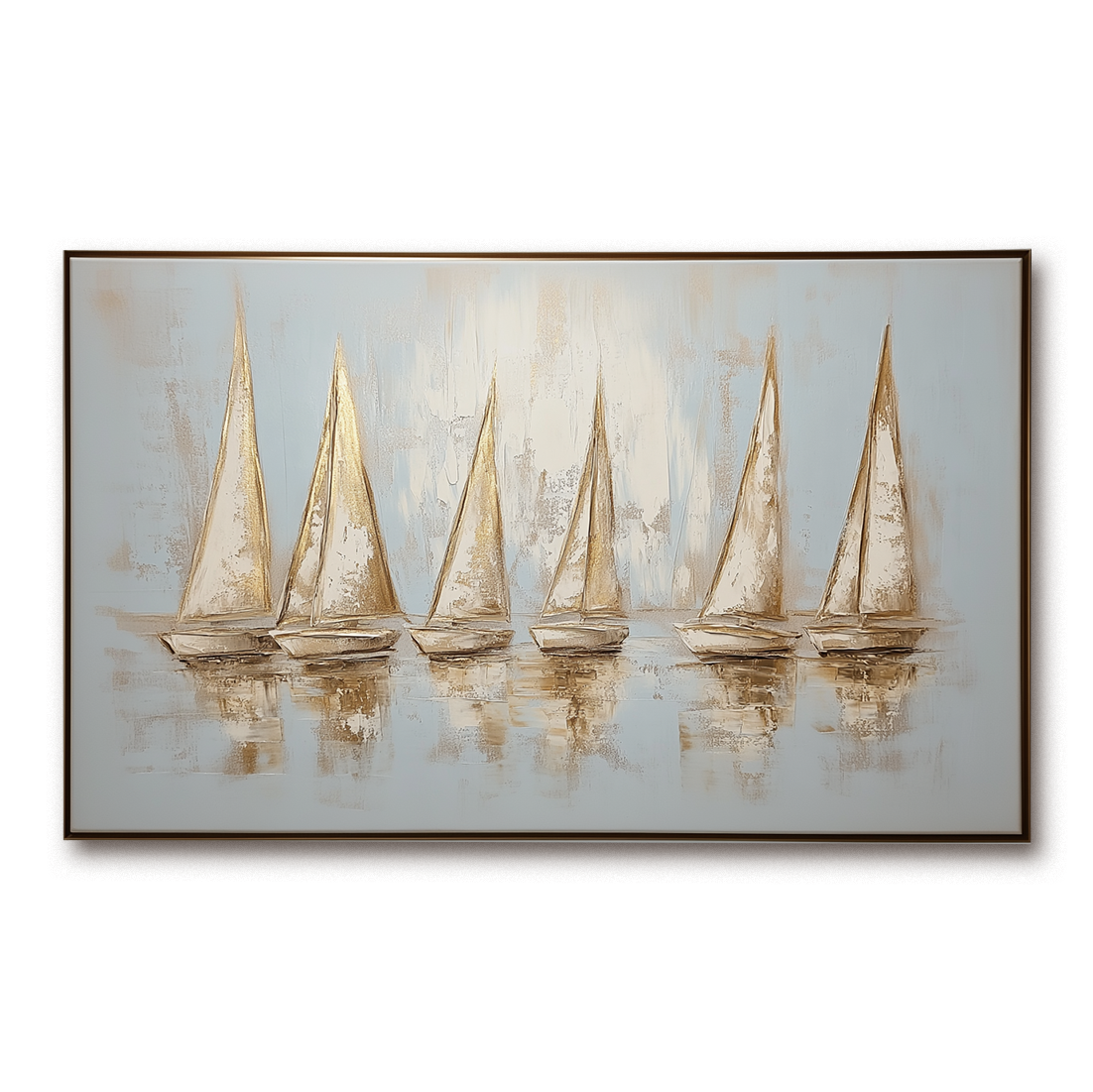 Neutral - Toned Sailboats Oil Painting: Serene Water Reflection Art for Home Decoration