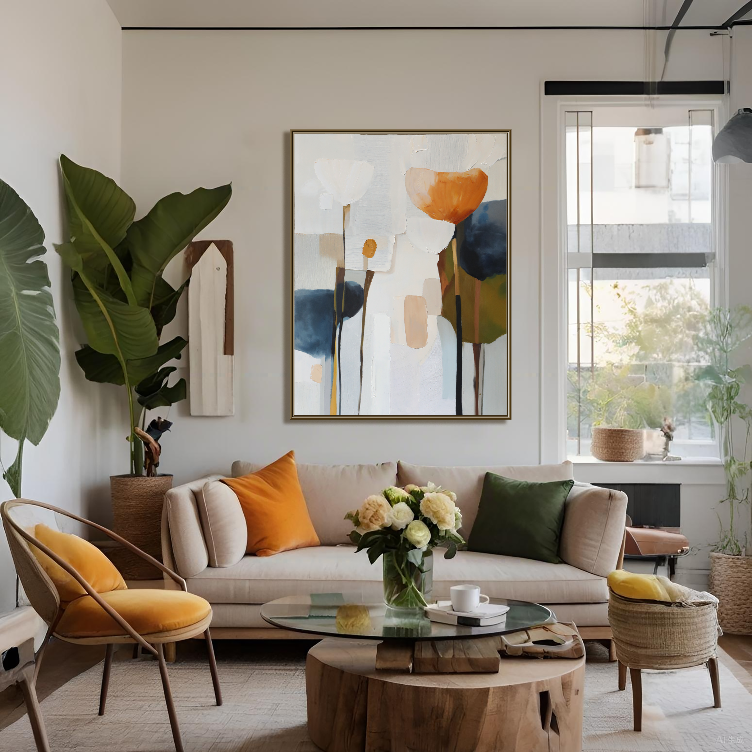 Quiet Petals – Textured Abstract Floral Oil Painting, Modern Neutral Wall Art for Living Room