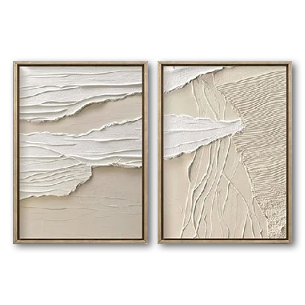 Textured Abstract Diptych Wall Art: Neutral Beige & Gray Framed Canvas Paintings for Modern Minimalist Home Decor