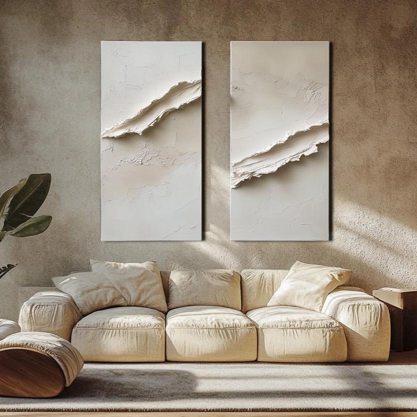 Textured Abstract Minimalist Diptych Painting