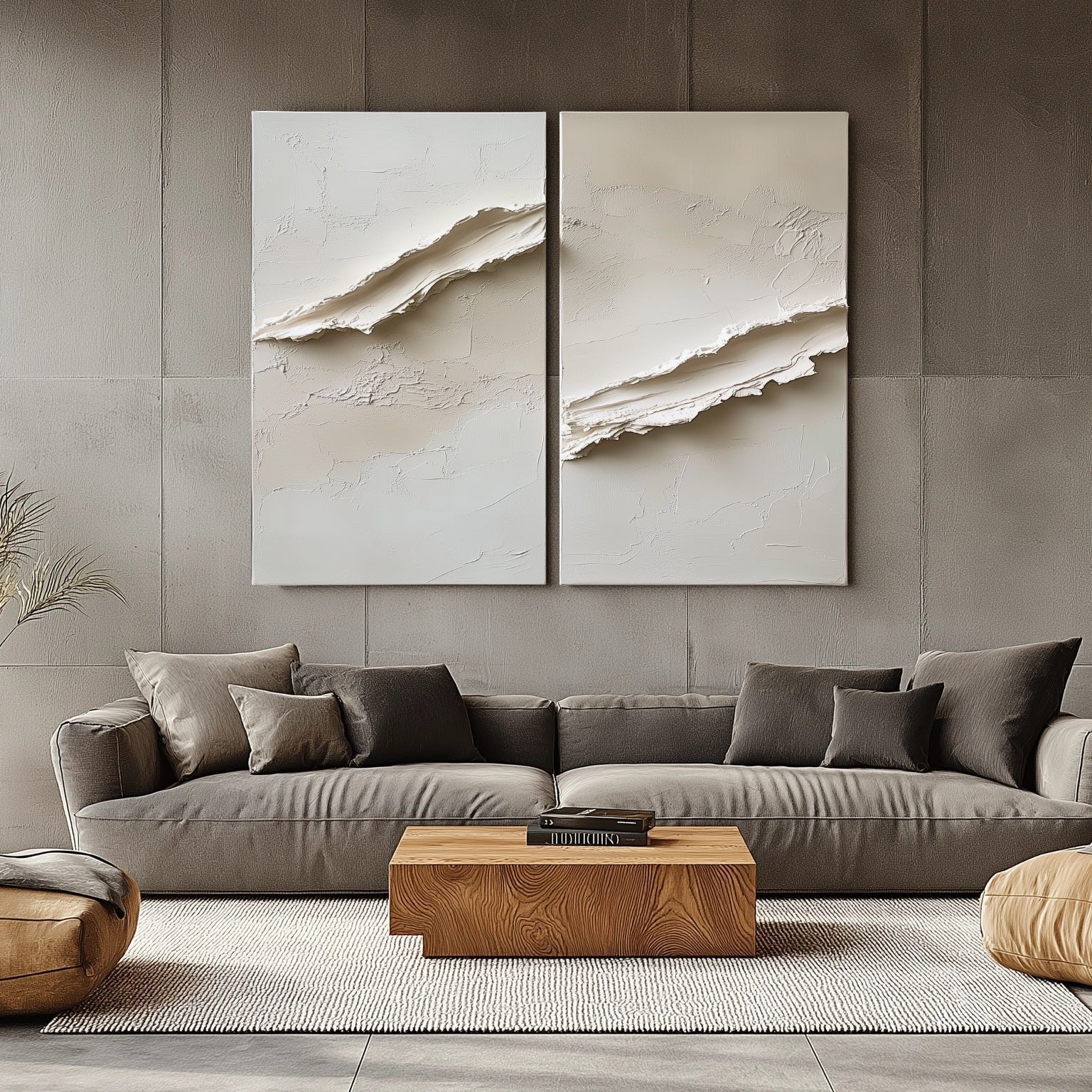 Textured Abstract Minimalist Diptych Painting