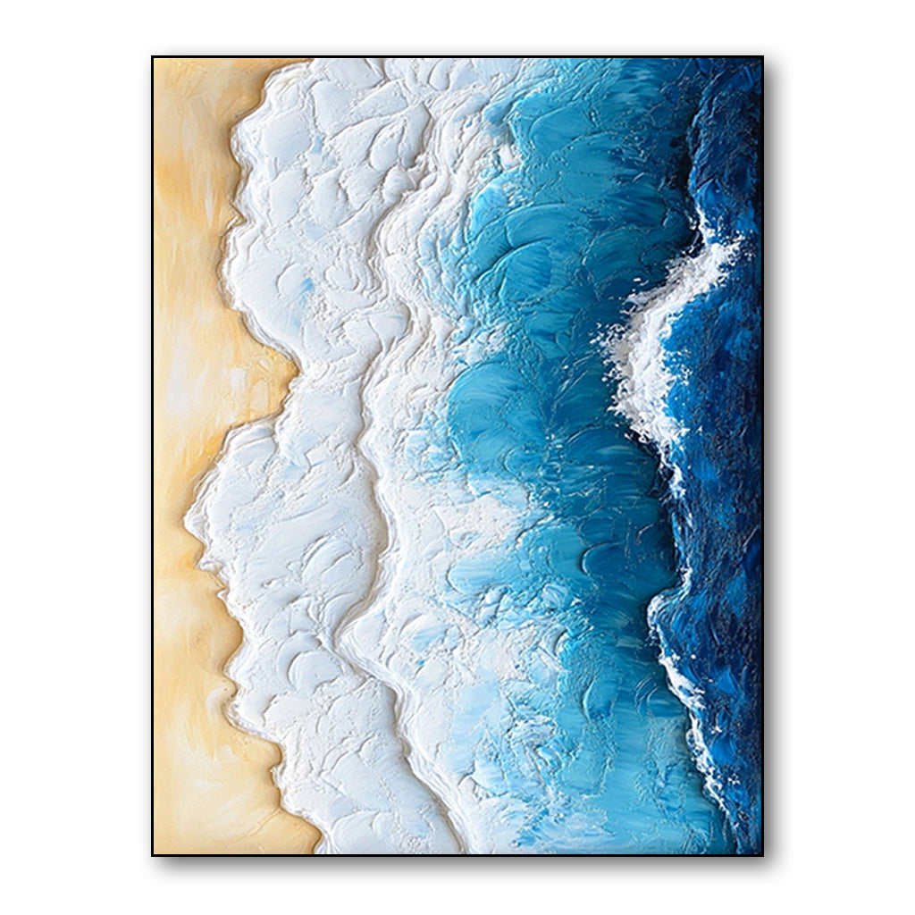 Textured Coastal Ocean Wave & Beach Oil Painting | Home Wall Decor Art