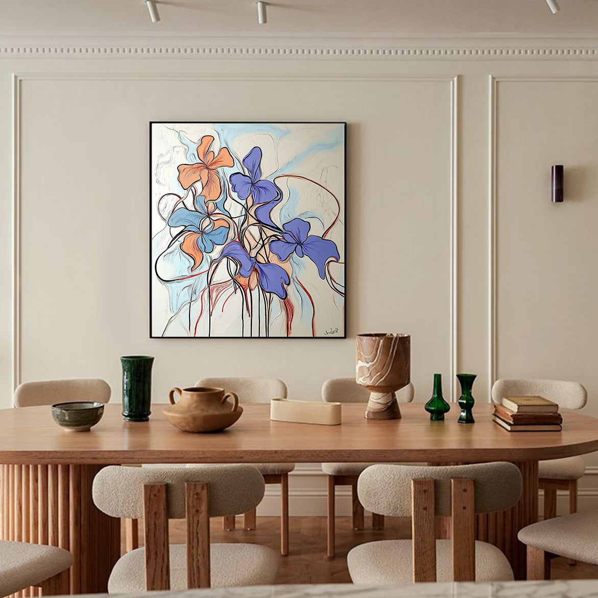 Vertical Abstract Floral Painting for Modern Elegant Decor