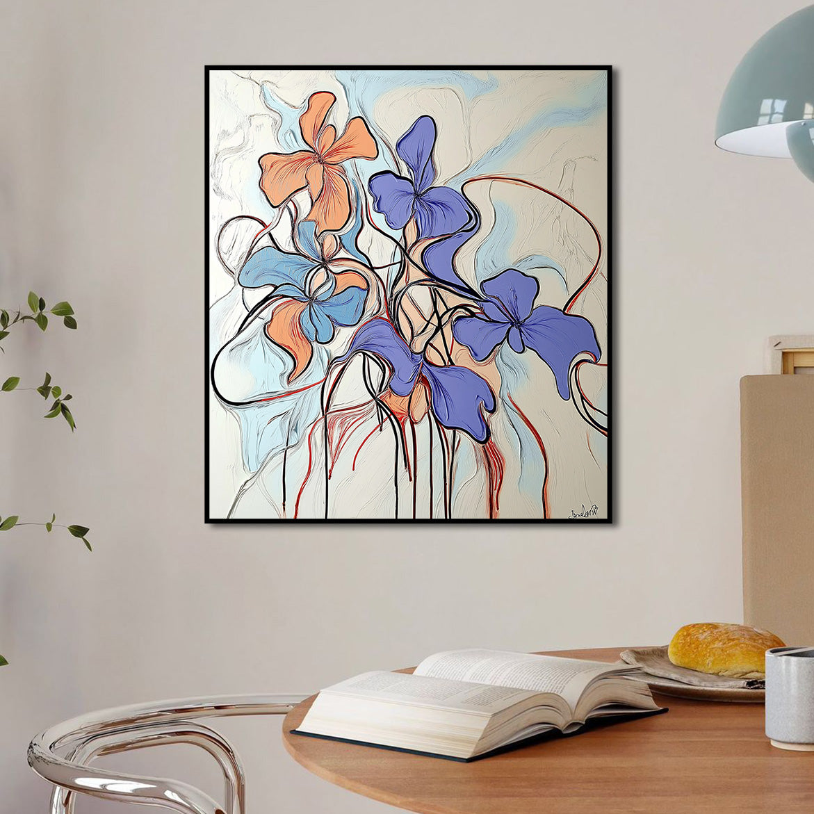 Vertical Abstract Floral Painting for Modern Elegant Decor