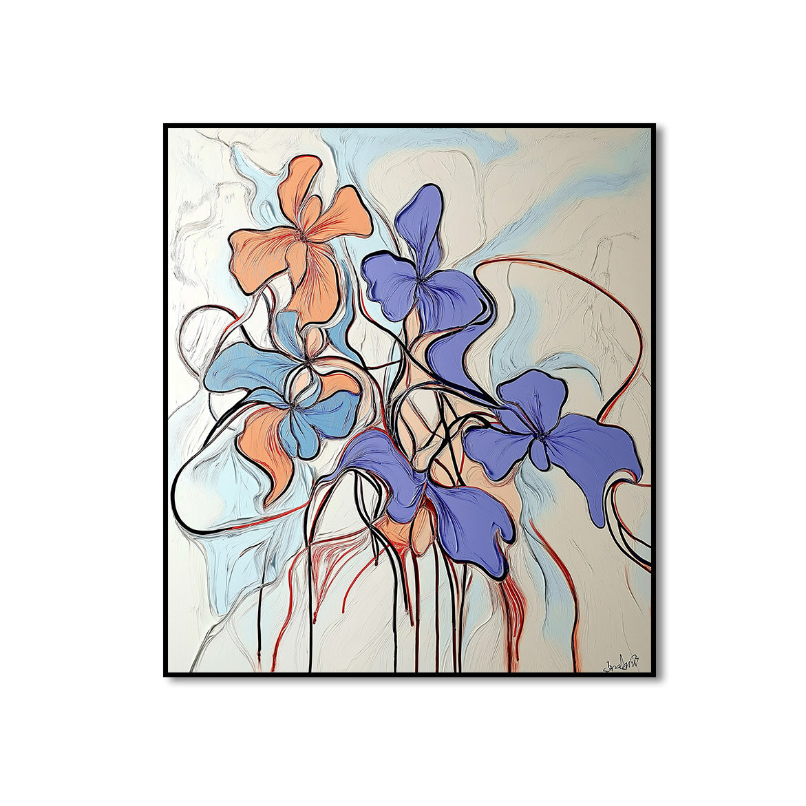 Vertical Abstract Floral Painting for Modern Elegant Decor