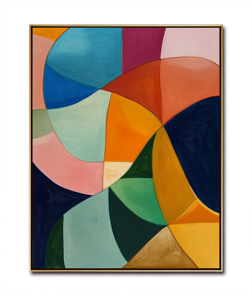 Vibrant Geometric Abstract Oil Painting - Bold Modern Art for Home or Office