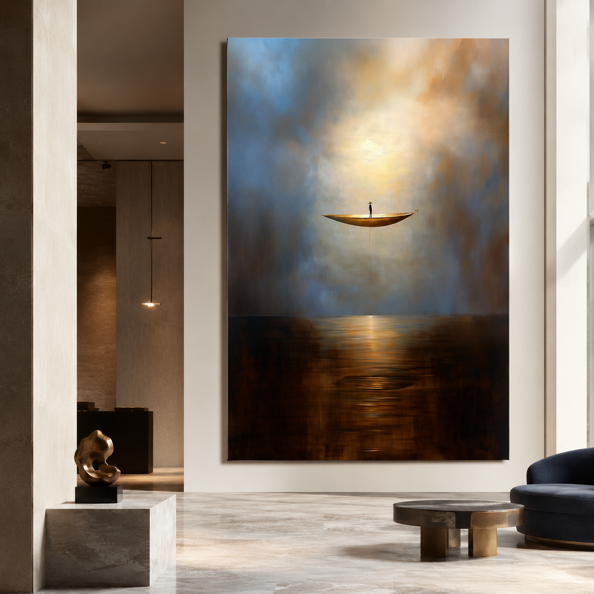 Solitude Voyage - Calming Abstract Minimalist Oil Painting for Modern Interiors