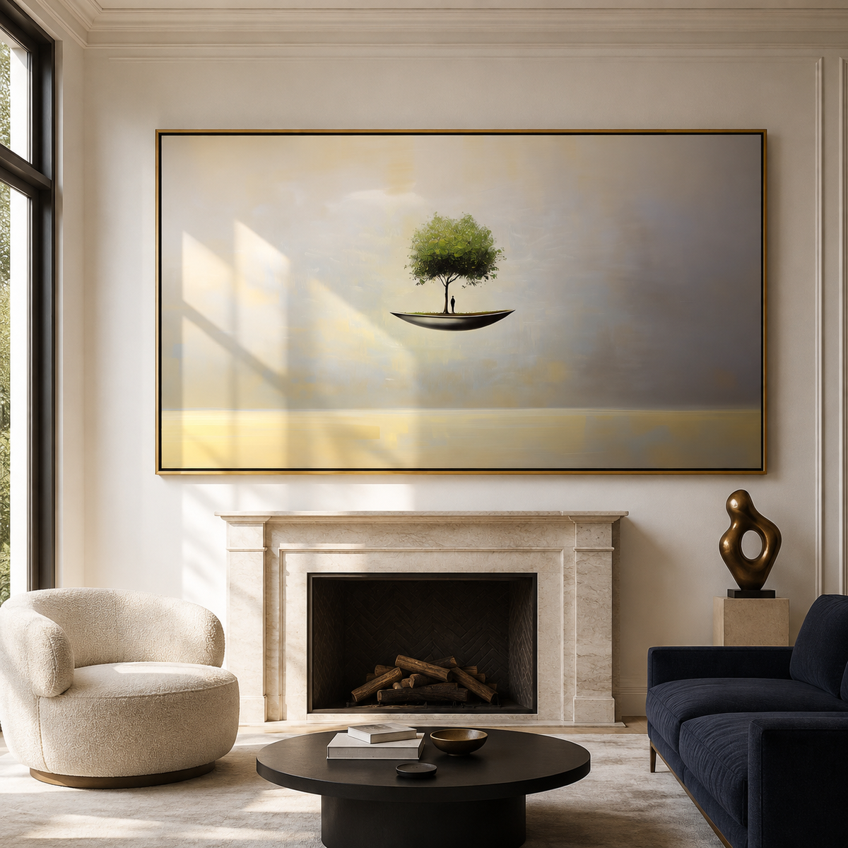 Ethereal Haven – Surreal Floating Tree Painting Horizontal Conceptual Canvas Art