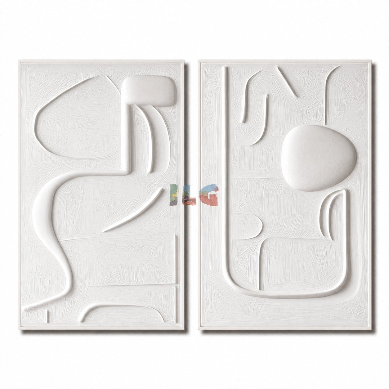 Dual Symphony-White Textured Minimalist Abstract Painting for Modern Interiors