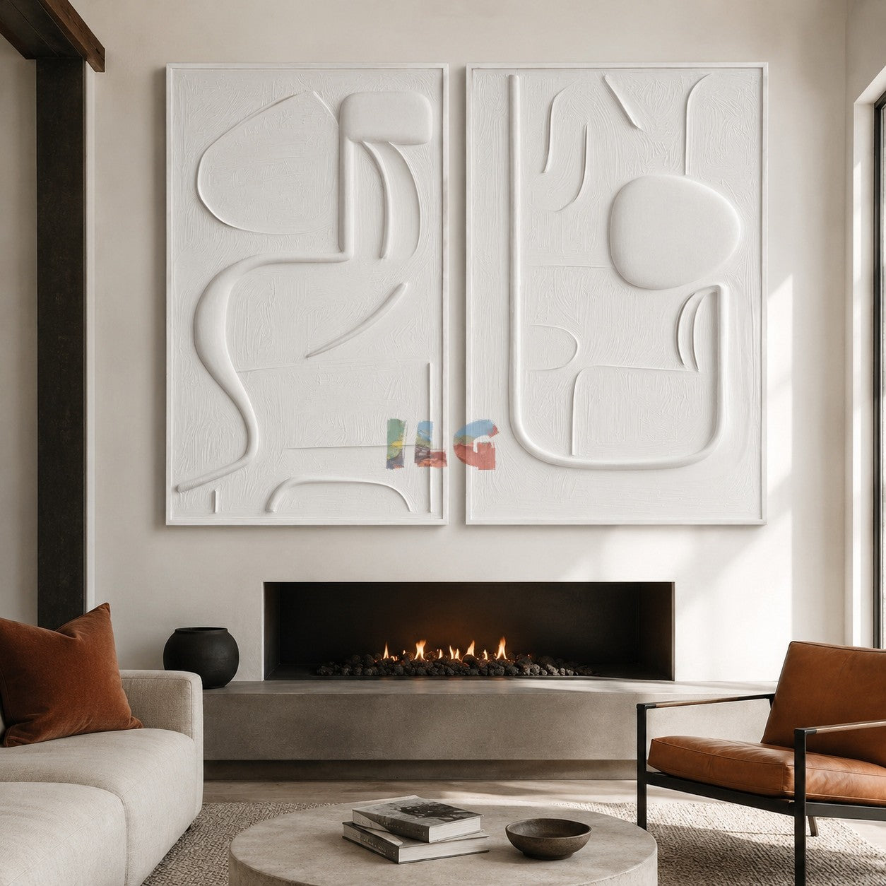 Dual Symphony-White Textured Minimalist Abstract Painting for Modern Interiors