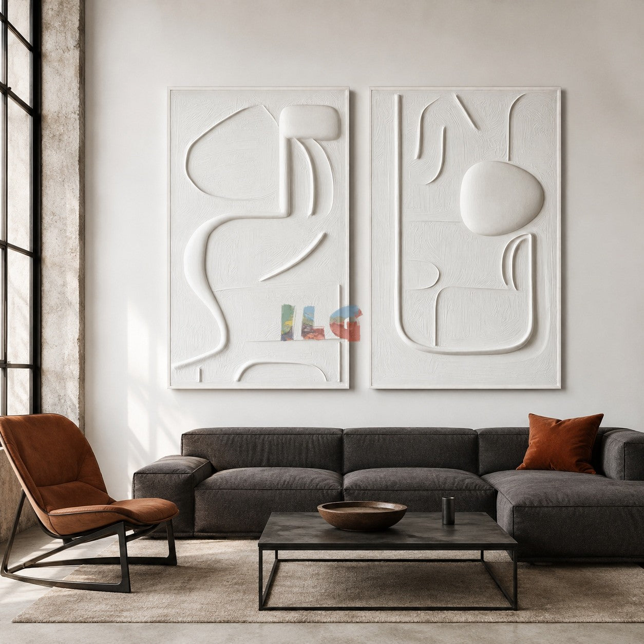 Dual Symphony-White Textured Minimalist Abstract Painting for Modern Interiors