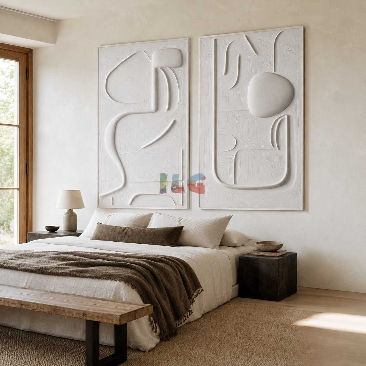 Dual Symphony-White Textured Minimalist Abstract Painting for Modern Interiors