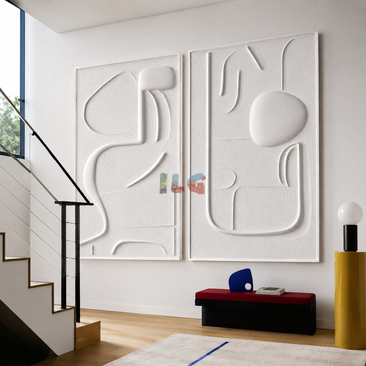 Dual Symphony-White Textured Minimalist Abstract Painting for Modern Interiors