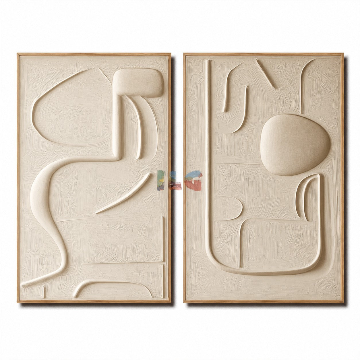 Neutral Abstract Texture Wall Art Set | Minimalist Hand-Painted Canvas Diptych