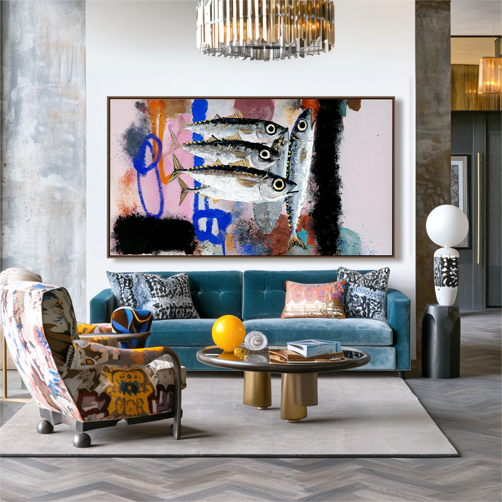 Vivid Catch — Abstract Fish Oil Painting, Colorful Textured Wall Art for Modern Decor