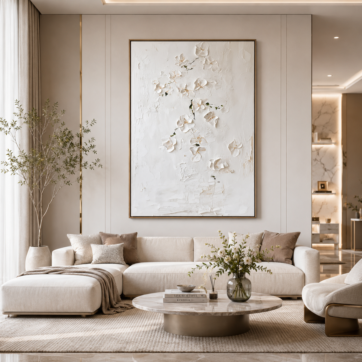 Whispering Orchids – White Orchid Textured Oil Painting | Minimalist Floral Wall Art