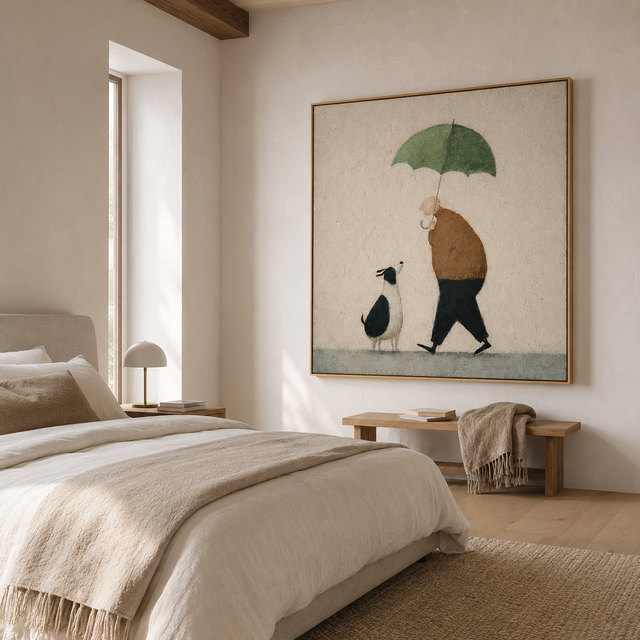 Quiet Walk – Minimalist Rainy Day Figurative Wall Art