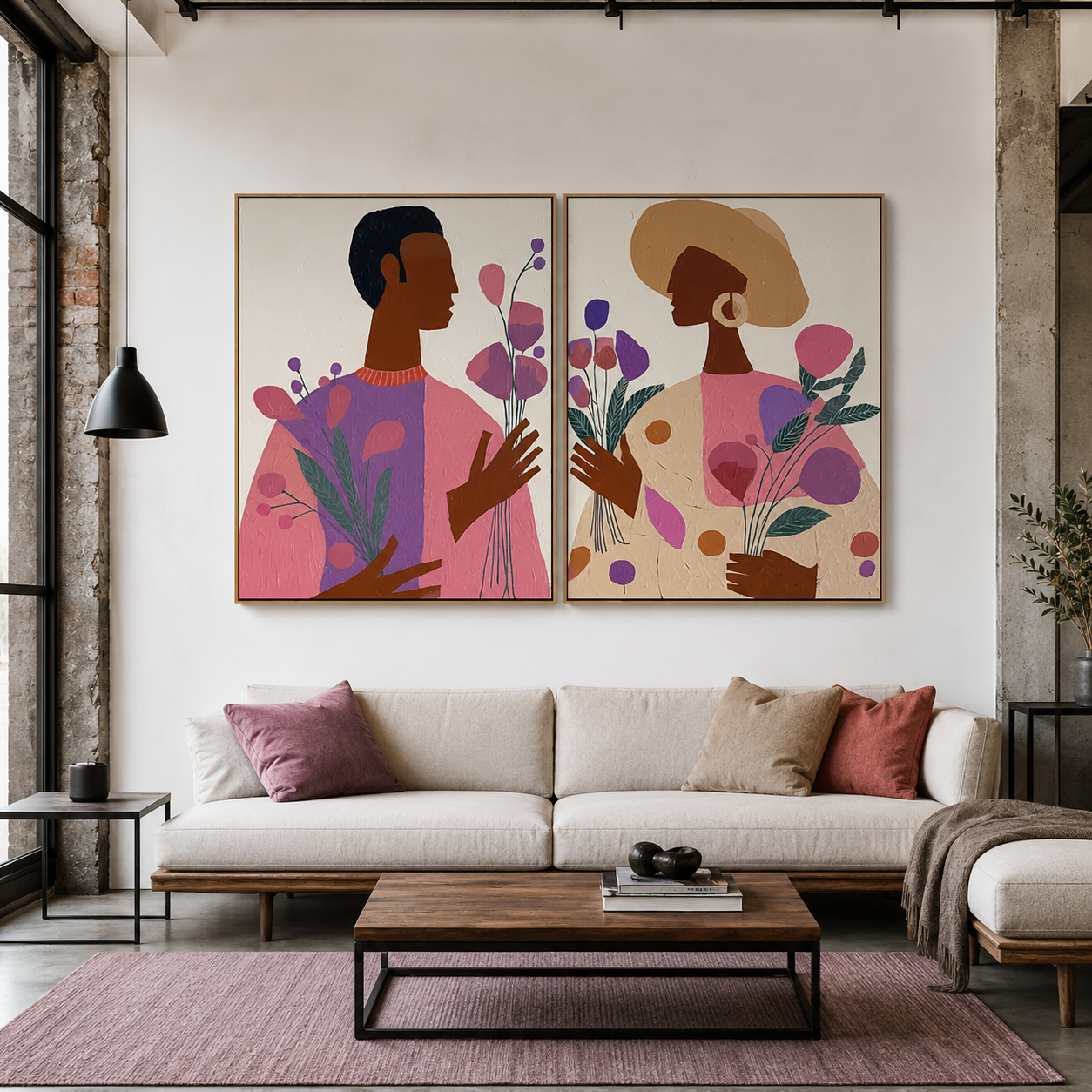 Blooming Dialogue – Botanical Couple Figurative Wall Art