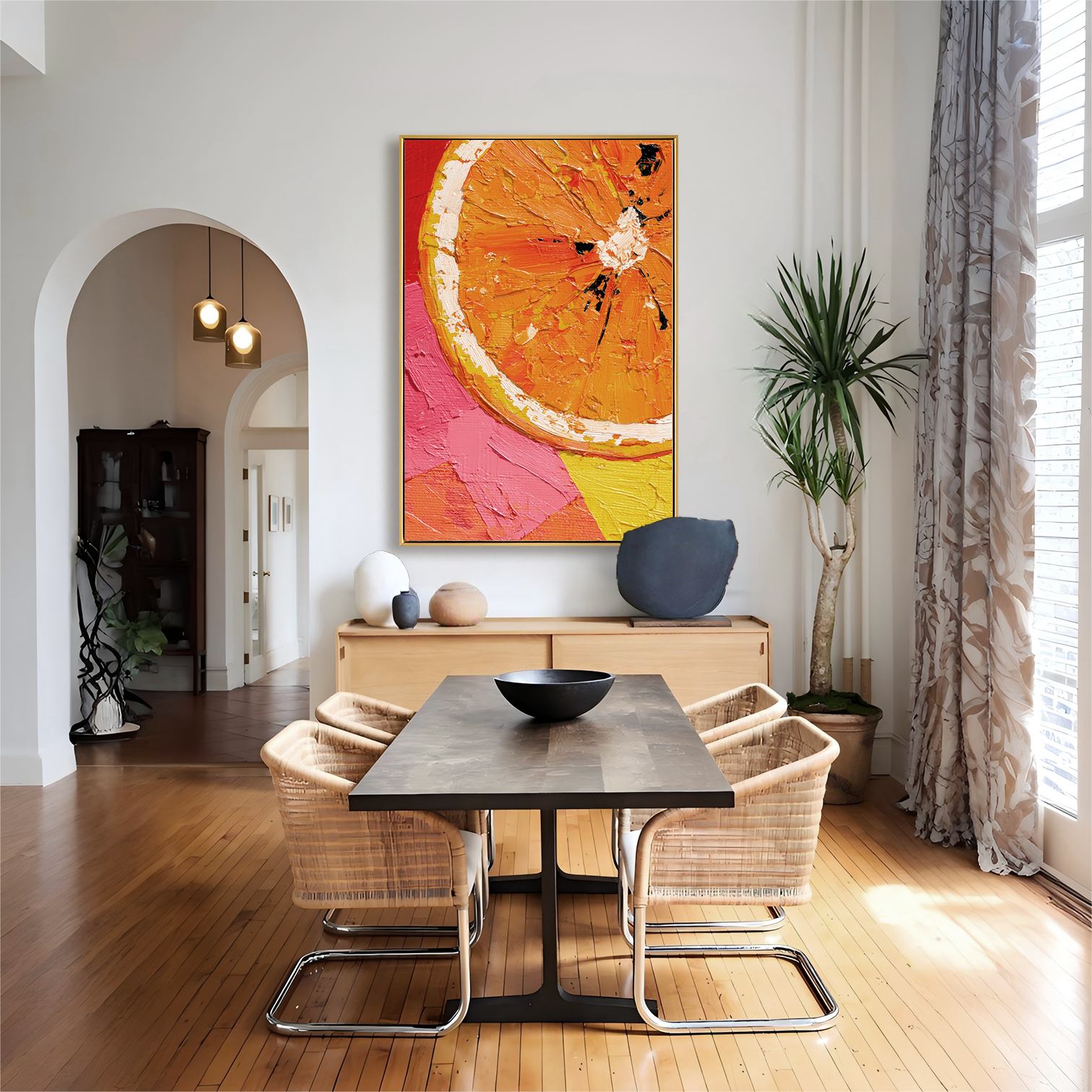 Citrus Burst — 3D Textured Orange Slice Oil Painting, Colorful Abstract Kitchen Wall Art