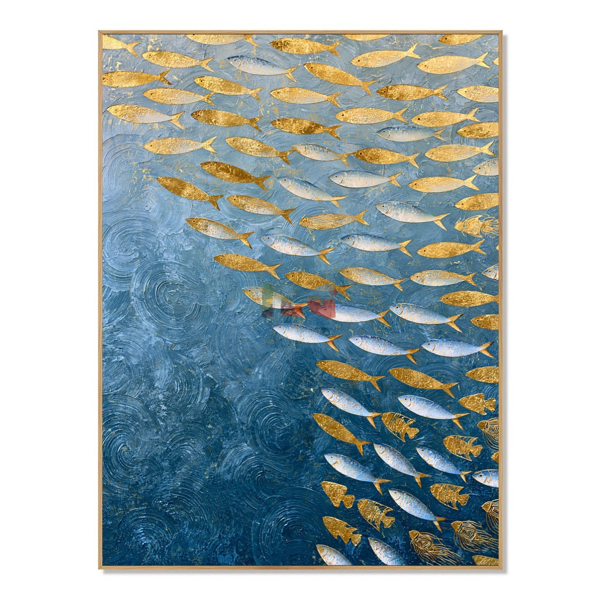 Azure Shoal – Metallic Gold and Silver Fish Wall Art
