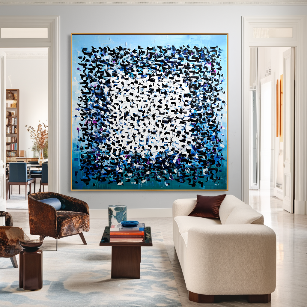 Blue Cipher - Contemporary Geometric Abstract Oil Painting