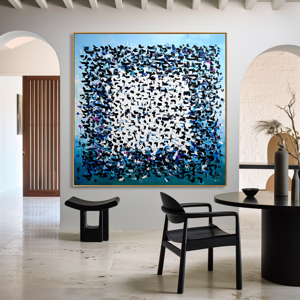 Blue Cipher - Contemporary Geometric Abstract Oil Painting