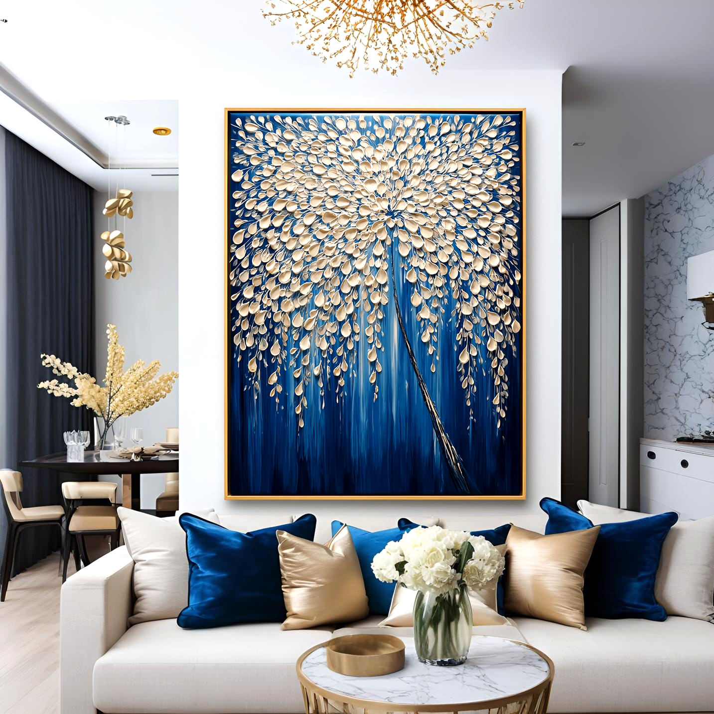 Celestial Veil - Textured Abstract Floral Tree Oil Painting