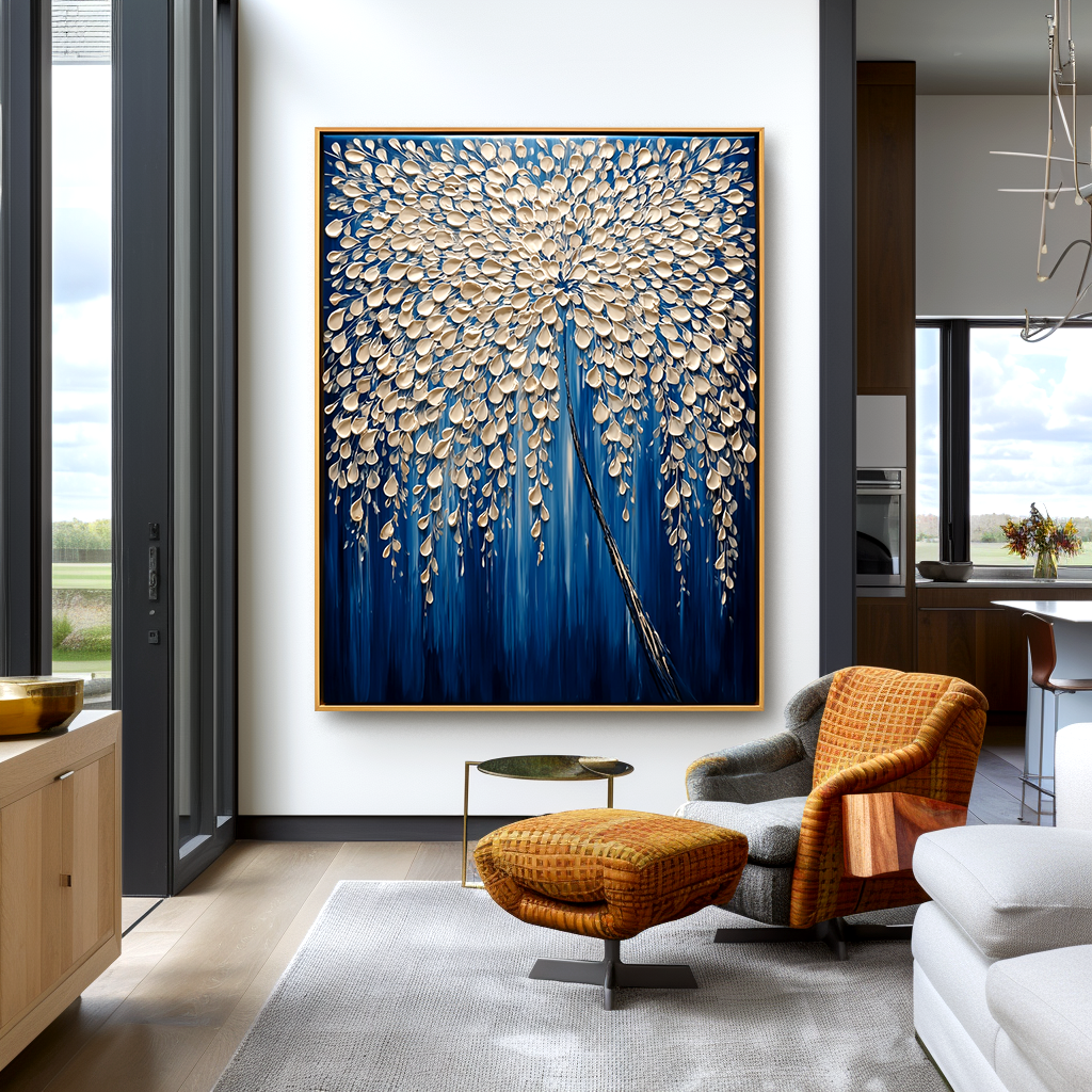 Celestial Veil - Textured Abstract Floral Tree Oil Painting