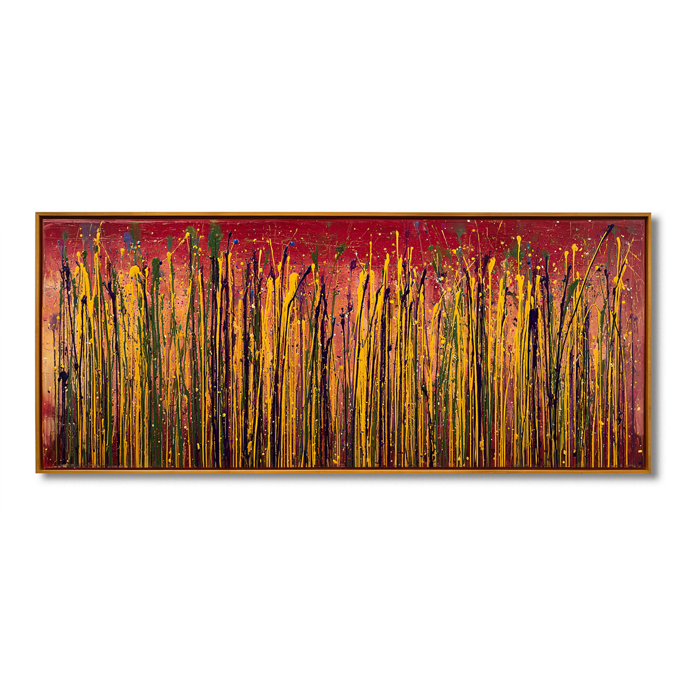 Crimson Meadow - Large Textured Abstract Panoramic Oil Painting