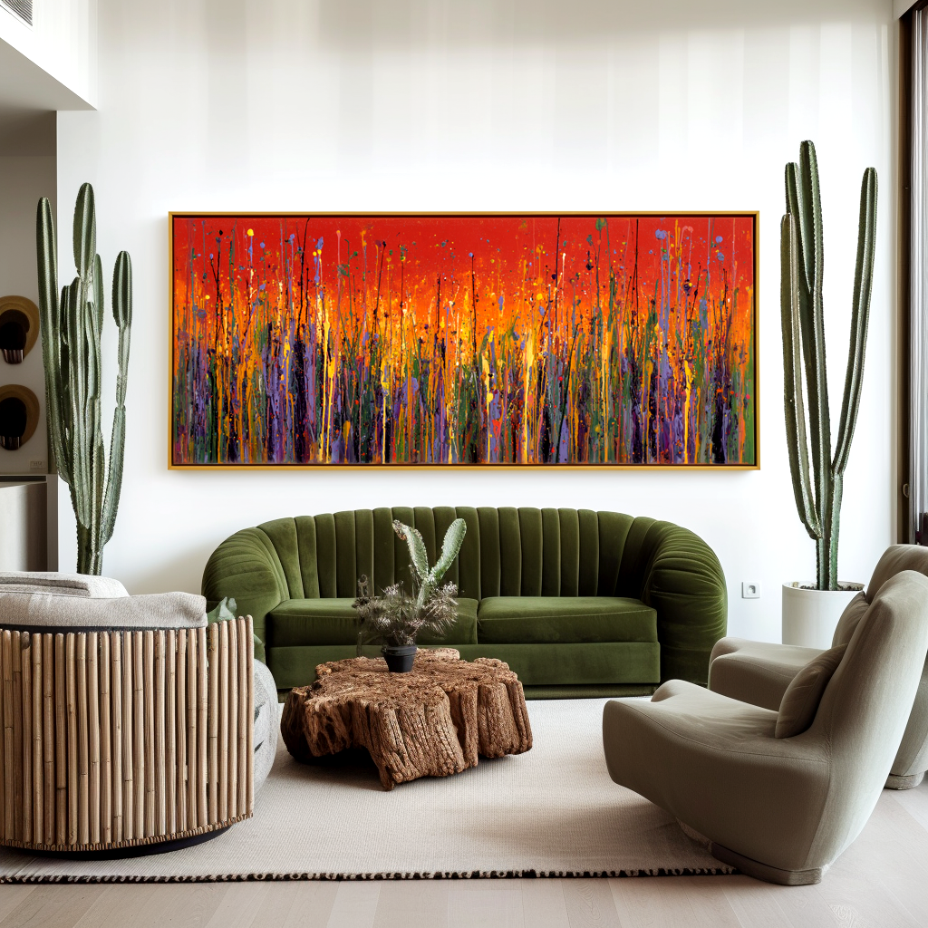 Ember Field - Large Textured Abstract Panoramic Oil Painting