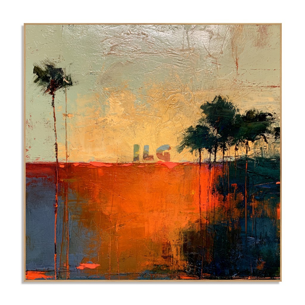 Emberlight Horizon – Orange and Teal Textured Abstract Landscape Wall Art