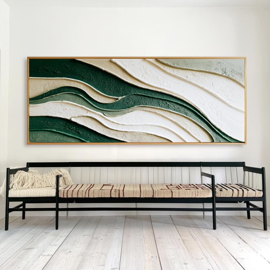 Emerald Flow - Large Textured Abstract Panoramic Oil Painting