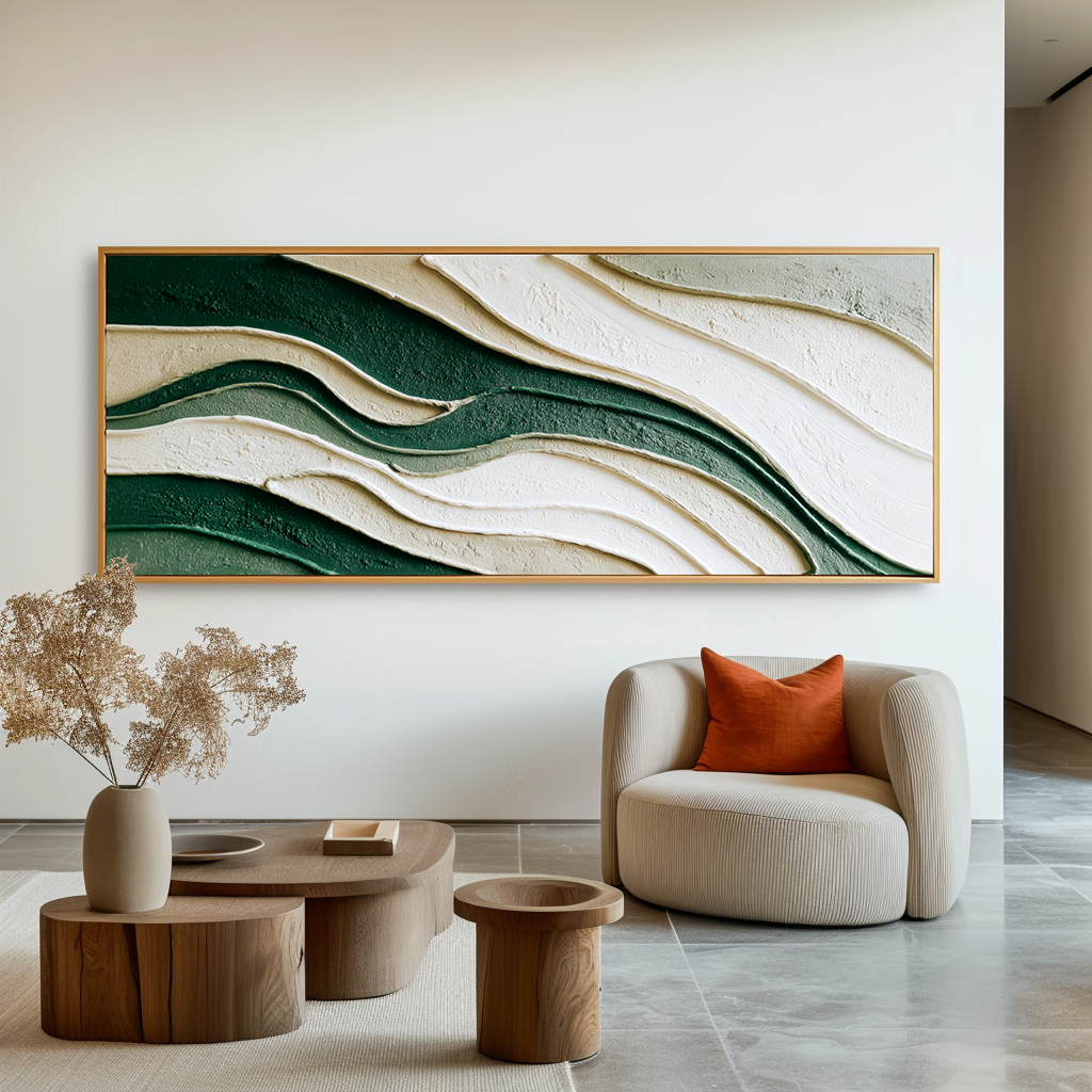 Emerald Flow - Large Textured Abstract Panoramic Oil Painting