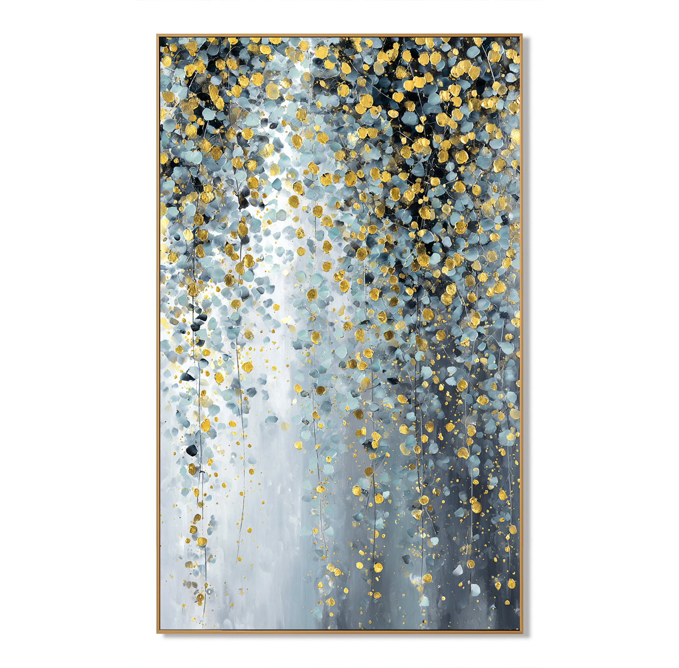 Golden Mist - Textured Blue Gray and Gold Abstract Oil Painting