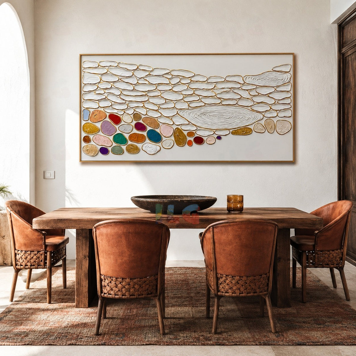 Golden Riverbed Mosaic – Abstract Textured Wall Art