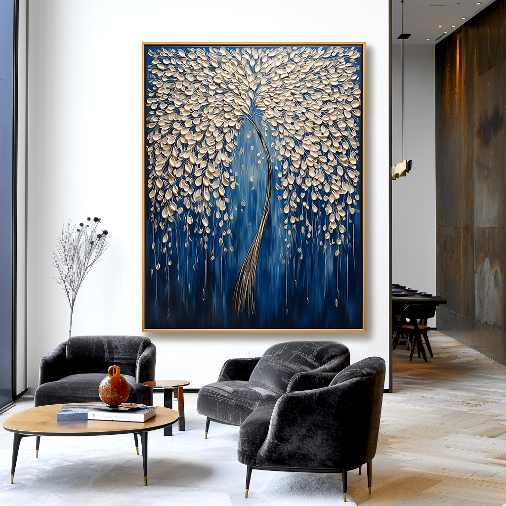 Golden Willow - Textured Abstract Tree Oil Painting