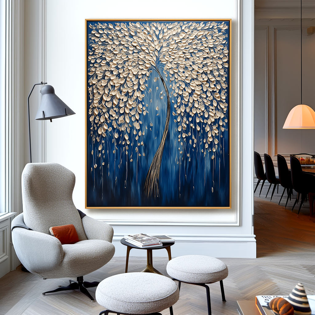 Golden Willow - Textured Abstract Tree Oil Painting