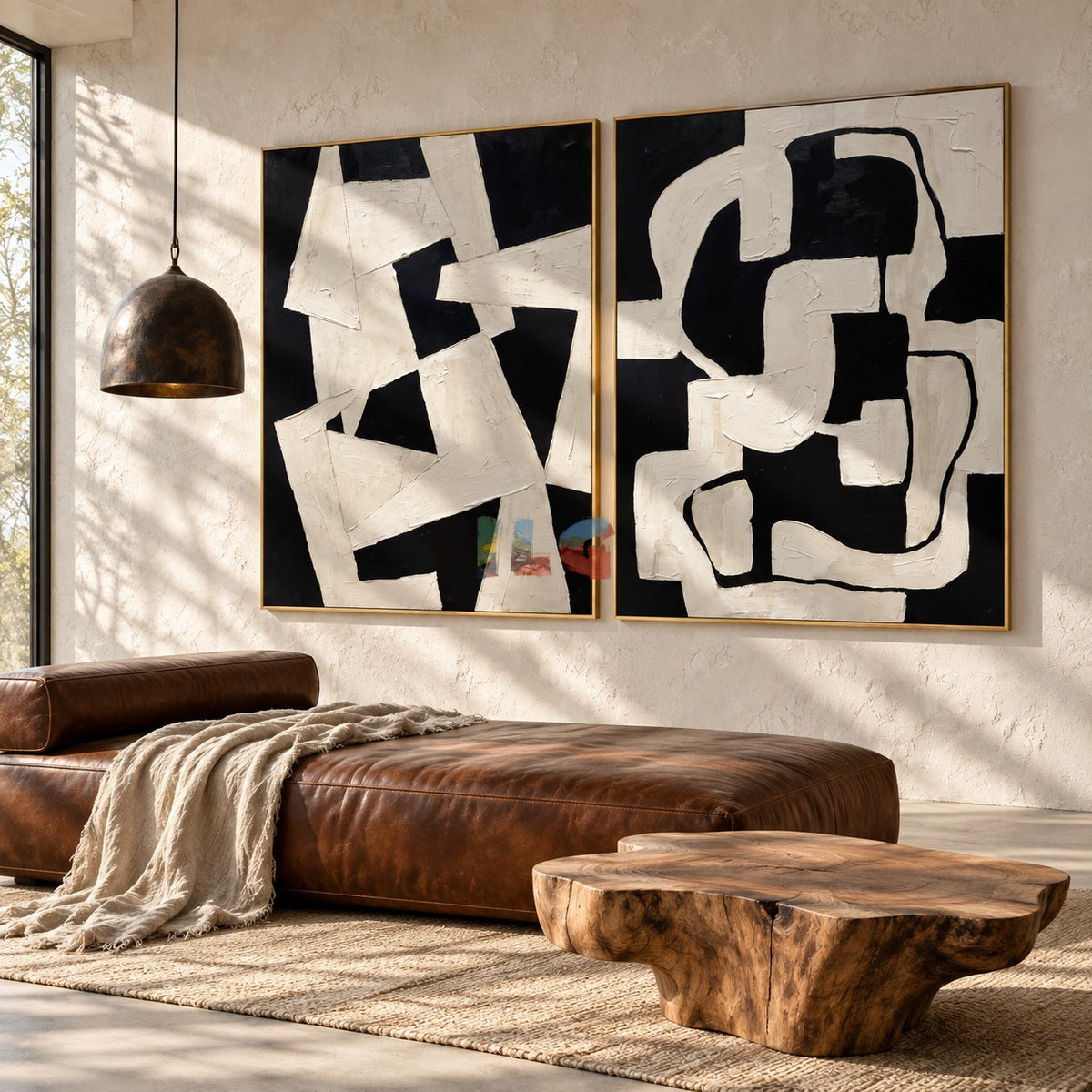 Ivory Forms in Noir – Black and White Textured Abstract Diptych Wall Art
