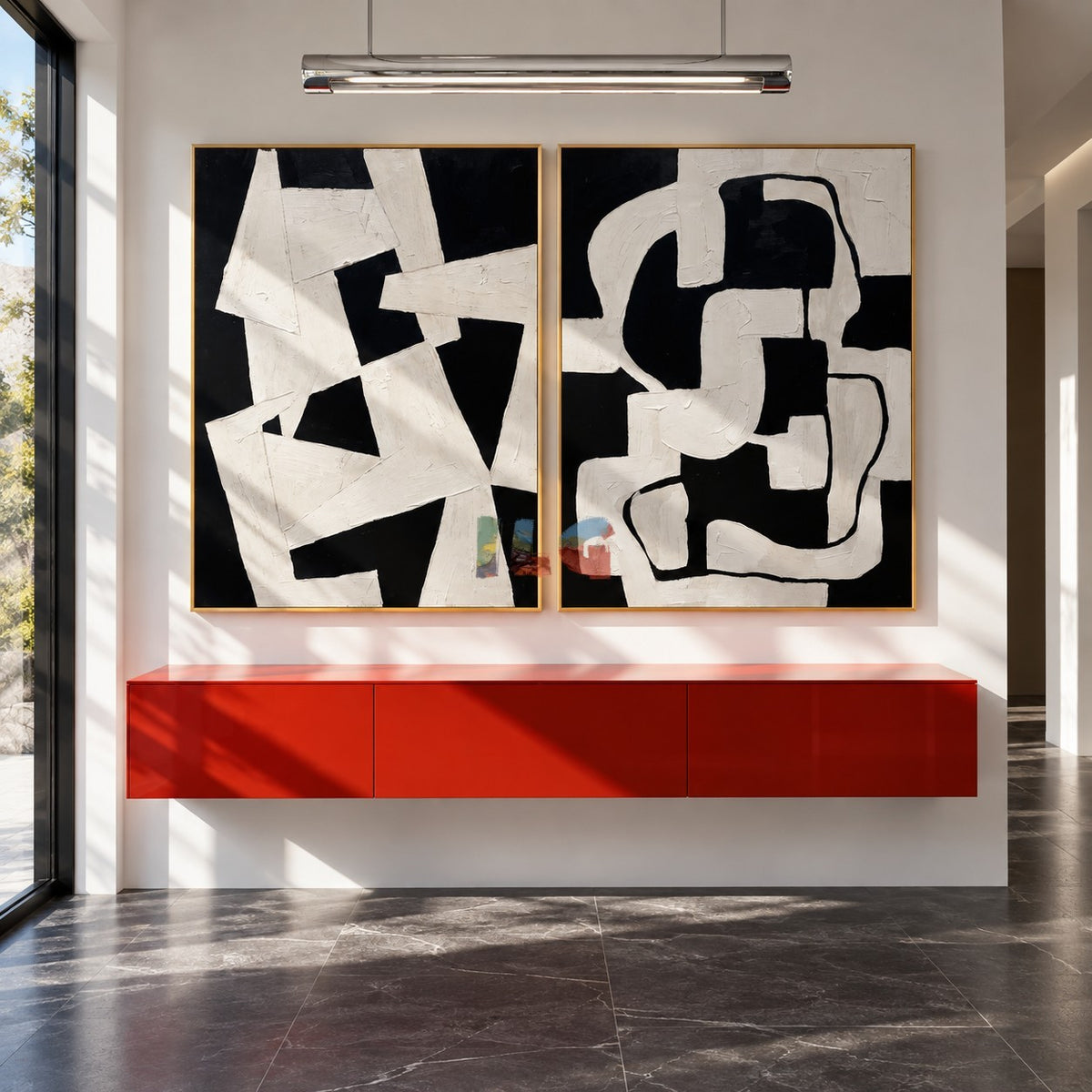 Ivory Forms in Noir – Black and White Textured Abstract Diptych Wall Art