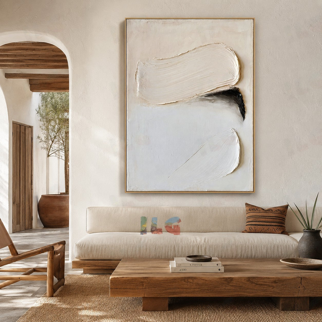 Layered Motion – Soft Arc Impasto Acoustic Wall Art