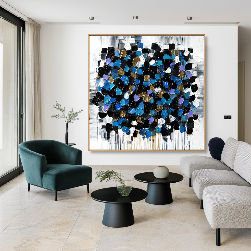 Midnight Mosaic - Contemporary Blue Abstract Oil Painting