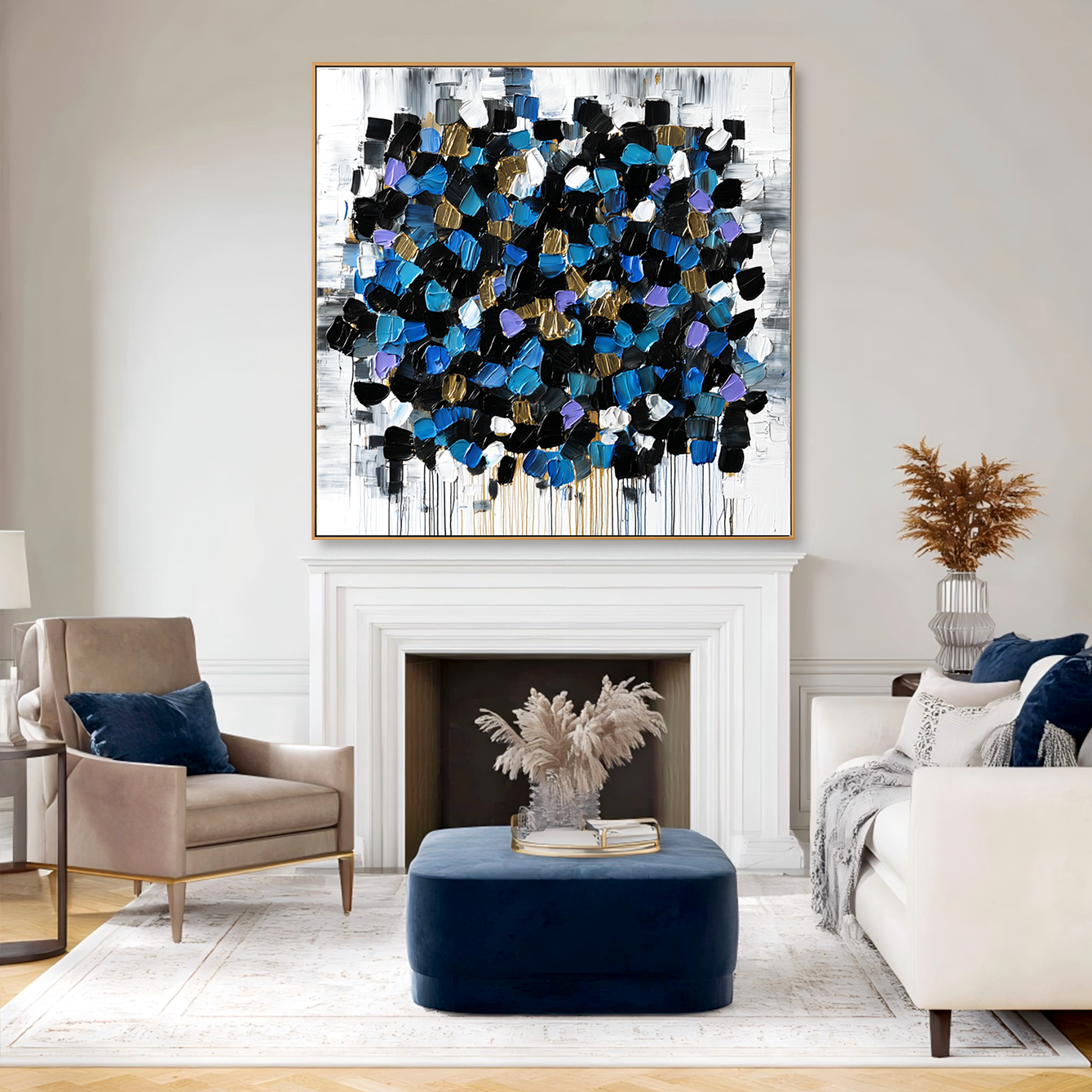 Midnight Mosaic - Contemporary Blue Abstract Oil Painting